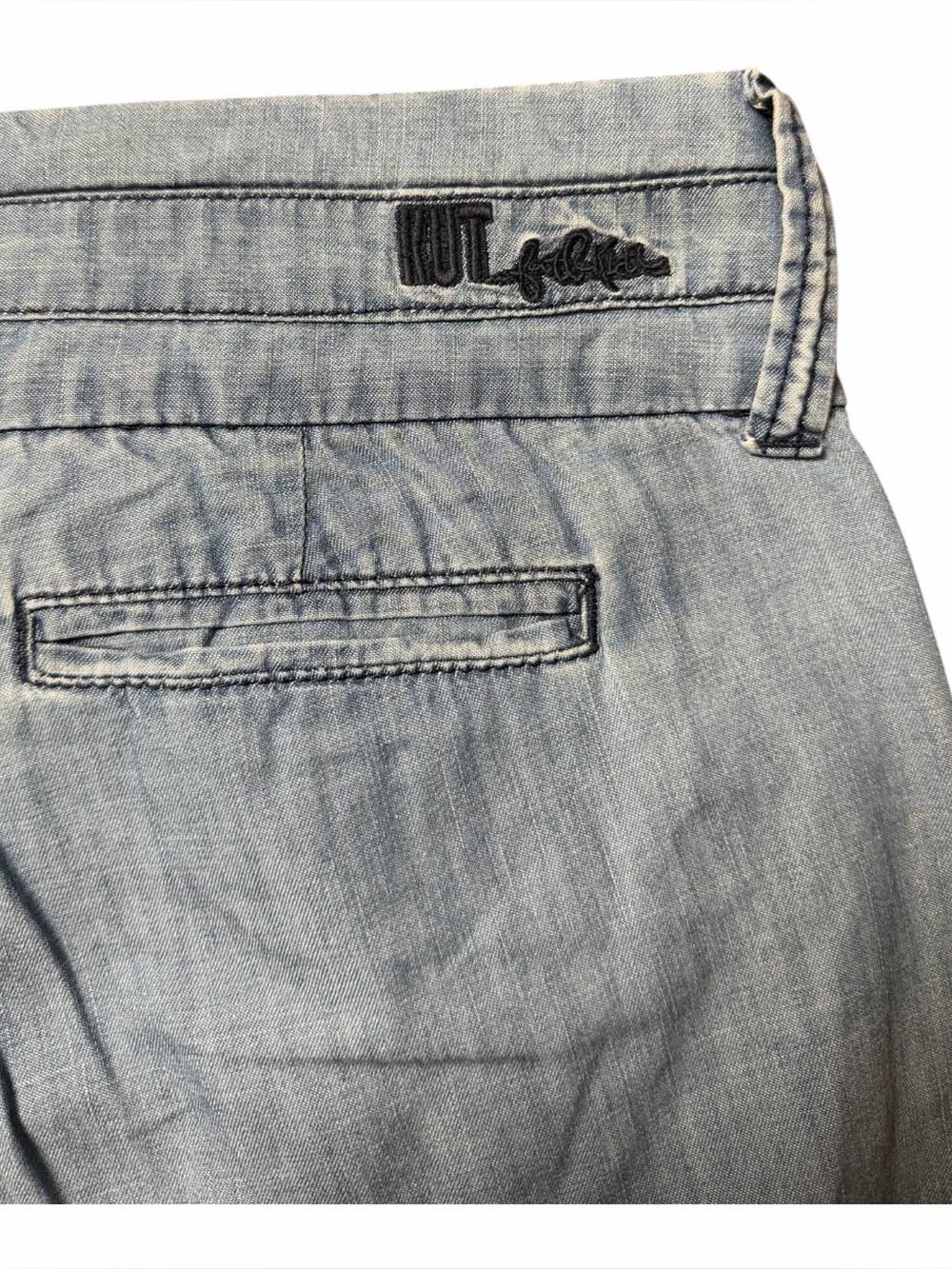 KUT from Kloth Chambray Wide Leg Pants Size 6 Light Wash Drawstring Jeans - Picture 7 of 13